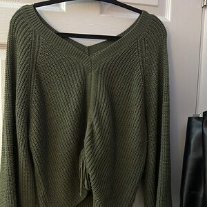 SO Women's V-Neck Sweater in Olive